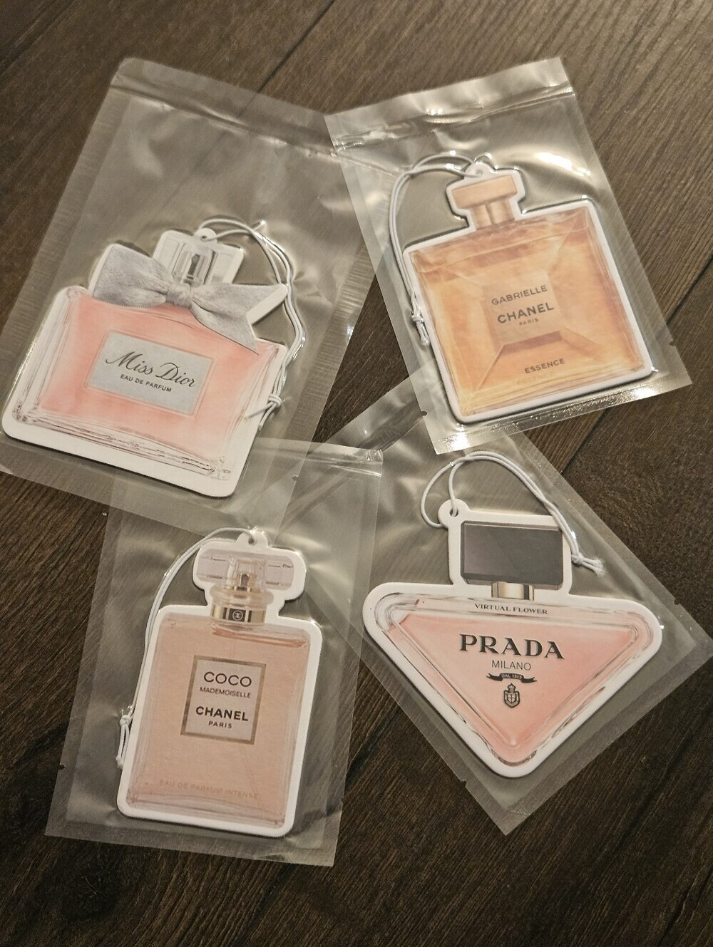 NIP Designer Perfume Bottle Hanging Air Freshies - Set of 4